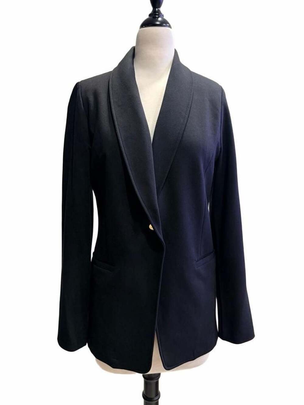 IMAN Blazer Size XS Black Shawl Collar One Button Gold Detail